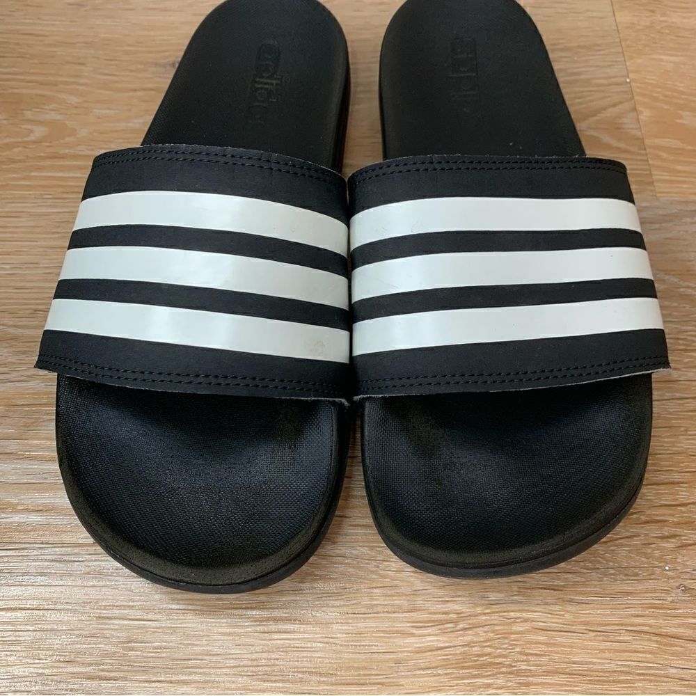 Adidas Women’s Black White Striped Slide Sandals, Size 8 - Picture 7 of 12
